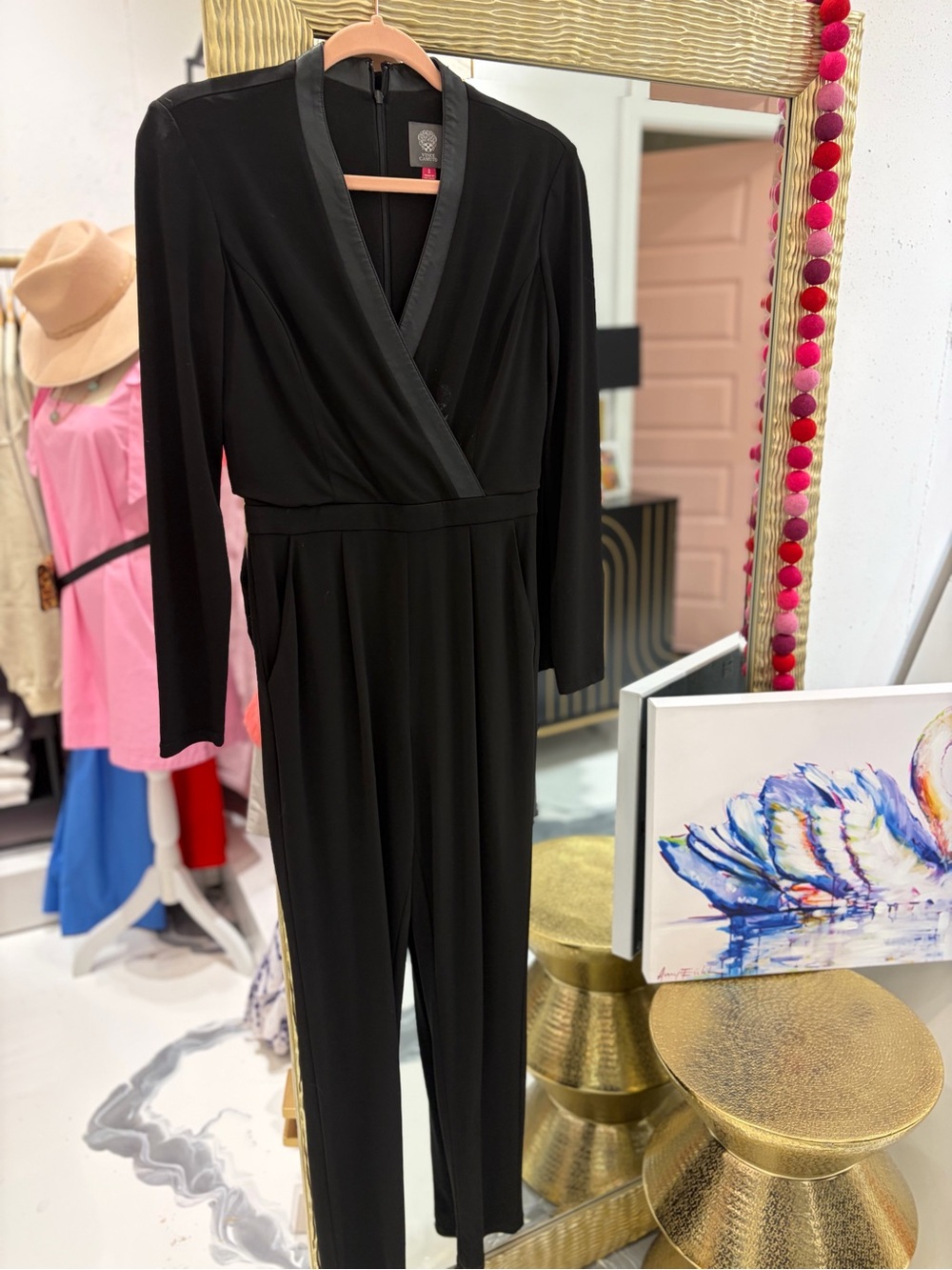 Vince Camuto Black Long-Sleeve Wrap Jumpsuit